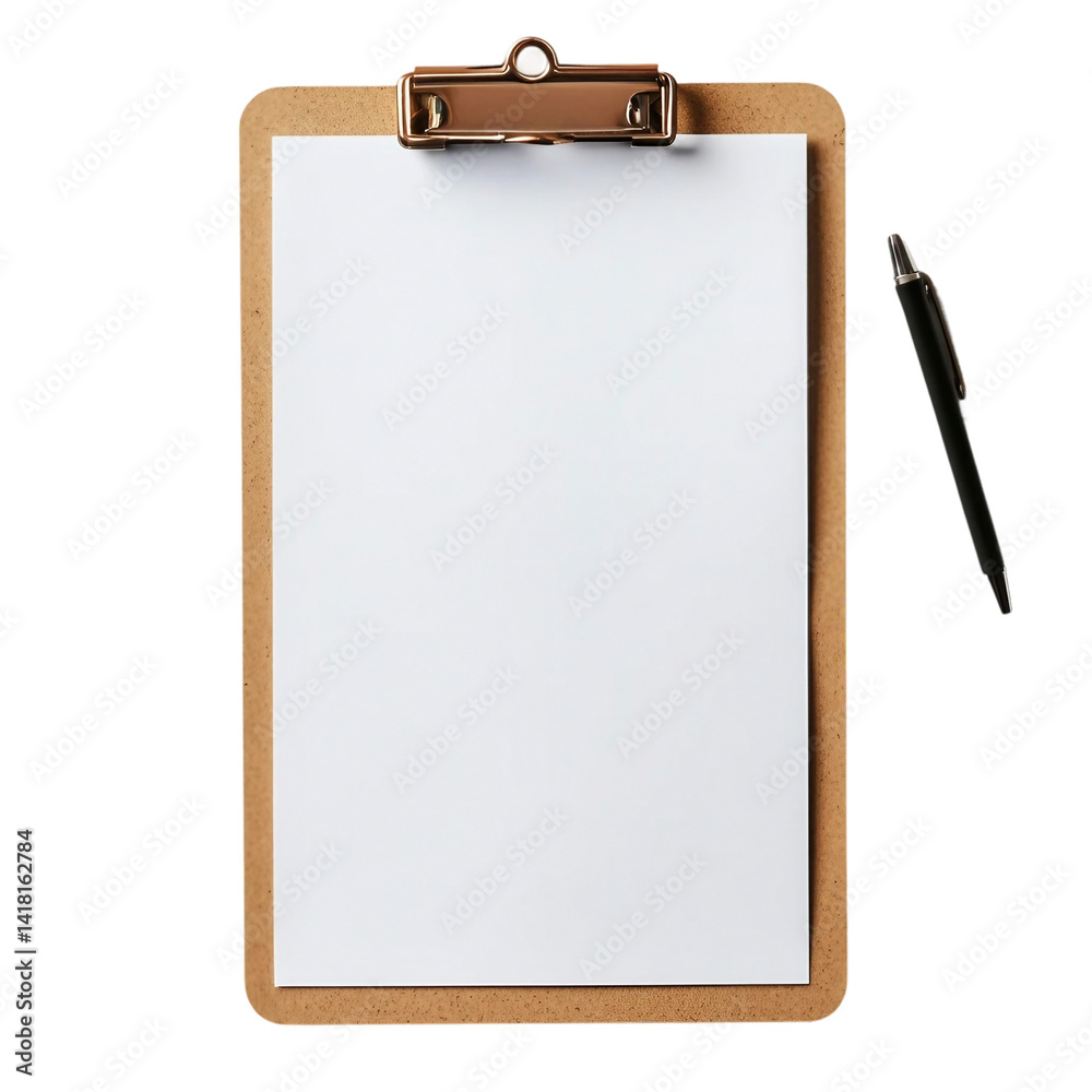 Blank paper on a wooden clipboard on a transparent background Blank paper on a wooden clipboard on a transparent background