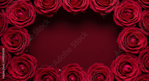Fototapeta Naklejka Na Ścianę i Meble -  Blooming Red Roses Frame Floral Border for Romantic Designs, Valentine's and Anniversary Cards