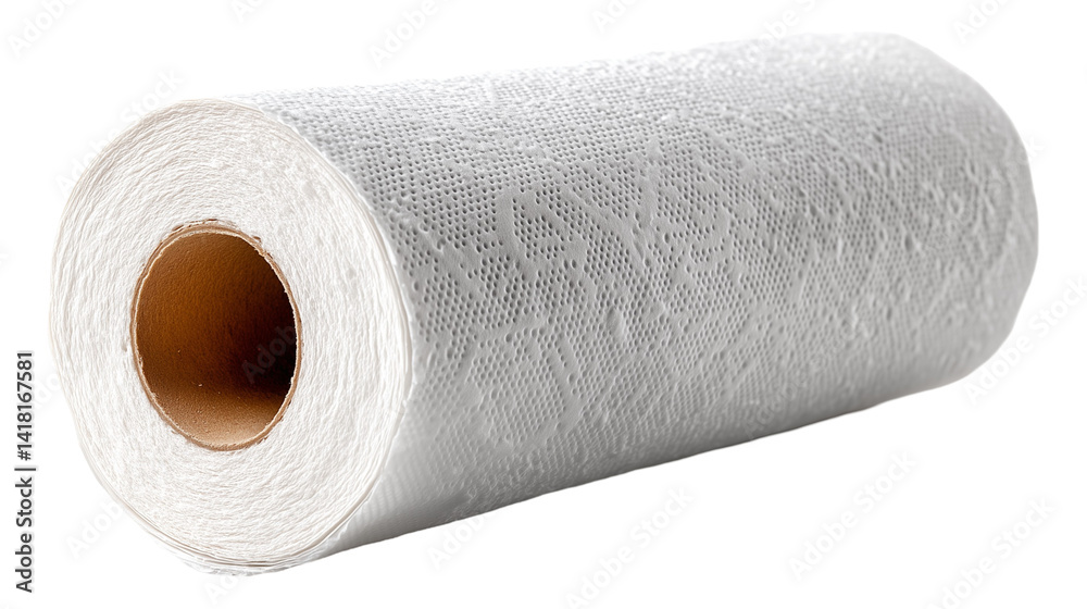 Fototapeta premium Close-up front view of a white tissue roll on a transparent background, ideal for hygiene, household, restroom, healthcare, and personal care design concepts.