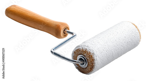 Close-up front view of a clean paint roller on transparent background, perfect for home improvement, DIY projects, renovation, and painting services visuals.