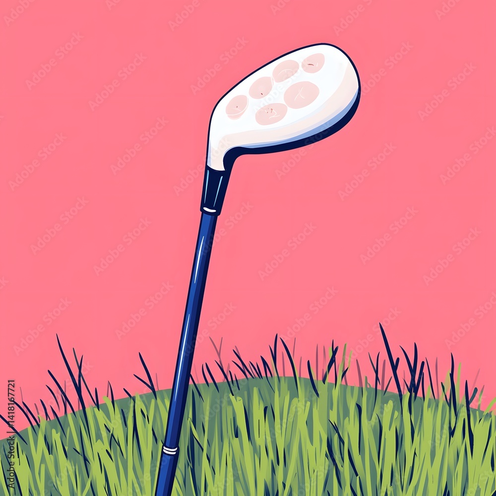 Intricate T-shirt Vector Illustration of a Minimalist Golf Club and Ball Capturing Precise Swing Dynamics and Quiet Fairway Ambiance with Detailed Symmetry
