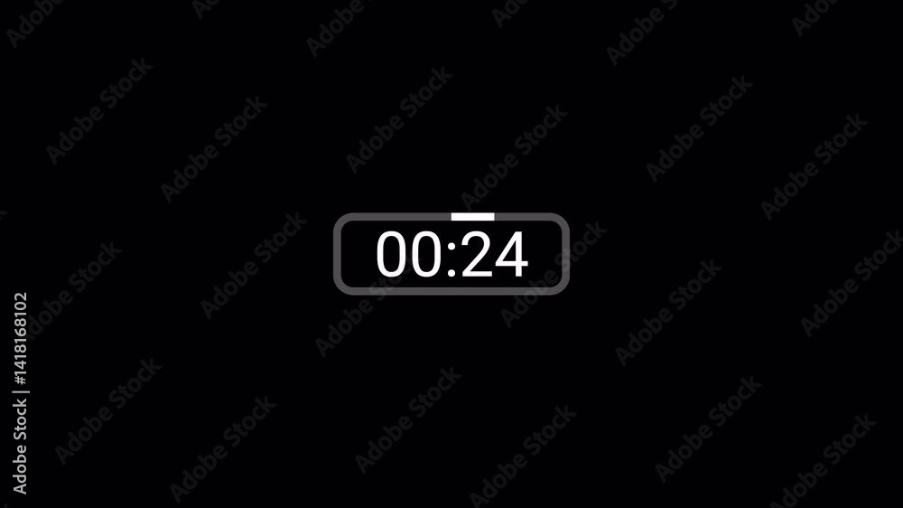 30 seconds countdown timer on transparent background, countdown timer from 30 to 0 with alpha channel.