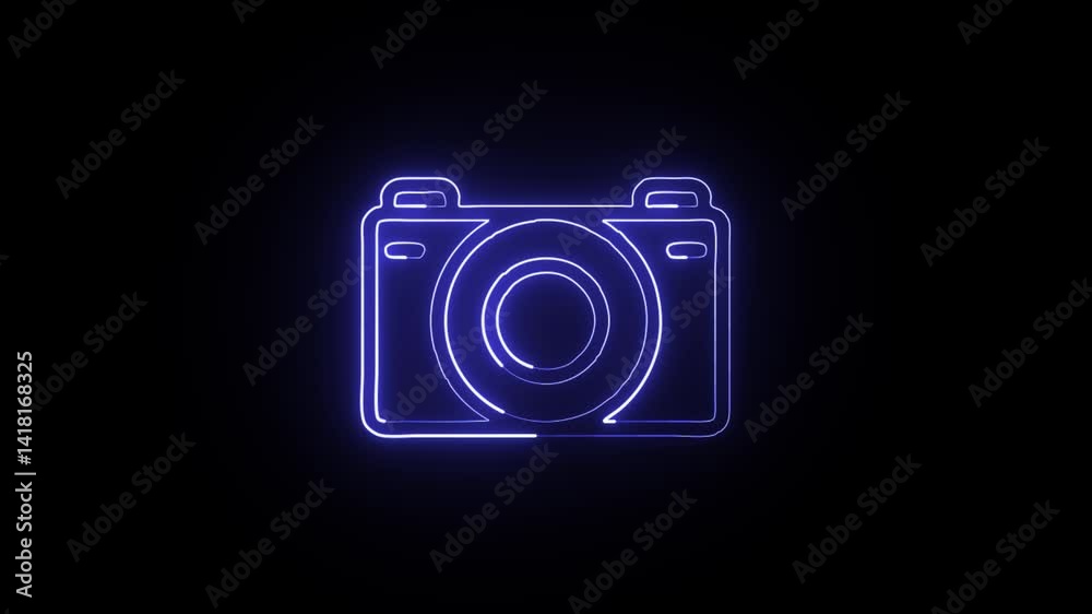 glowing neon camera free icon isolated, black background, HD motion graphic animation glowing neon camera free icon isolated, black background, HD motion graphic animation