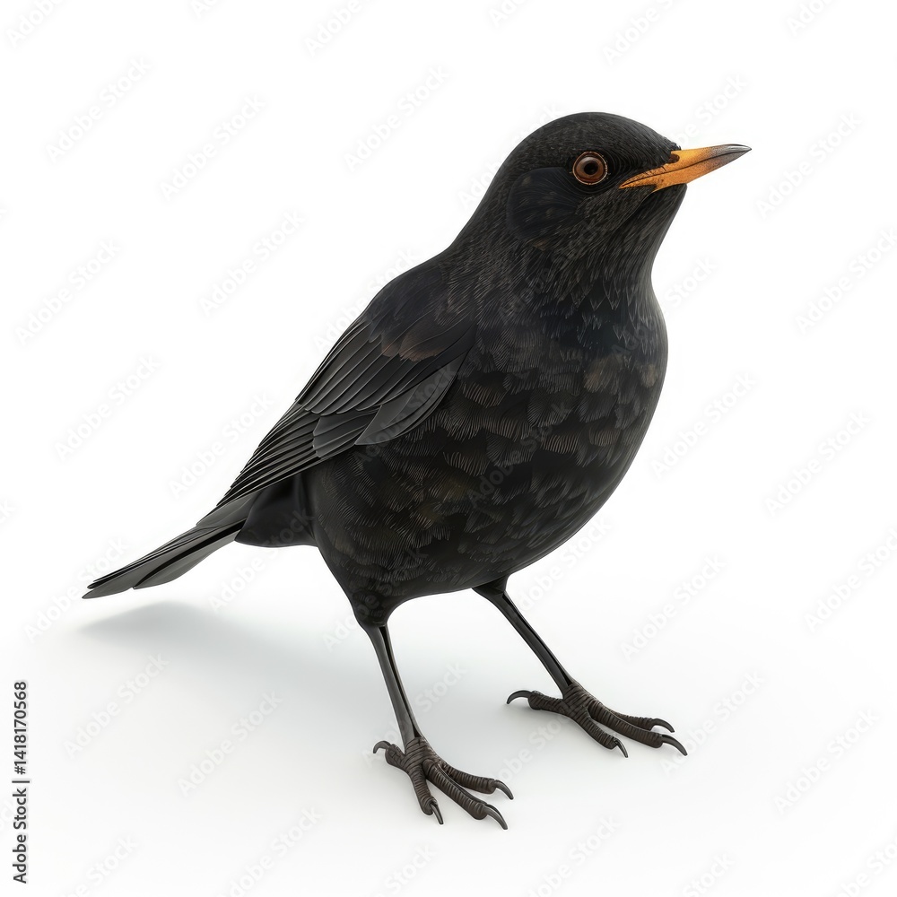 Obraz premium Close-up of a blackbird against a plain white background.