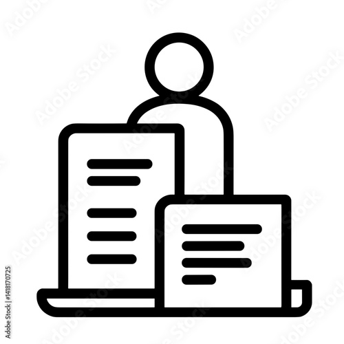 Minimalist group of people icon with documents in bold line art - concept of team content communication corporate management