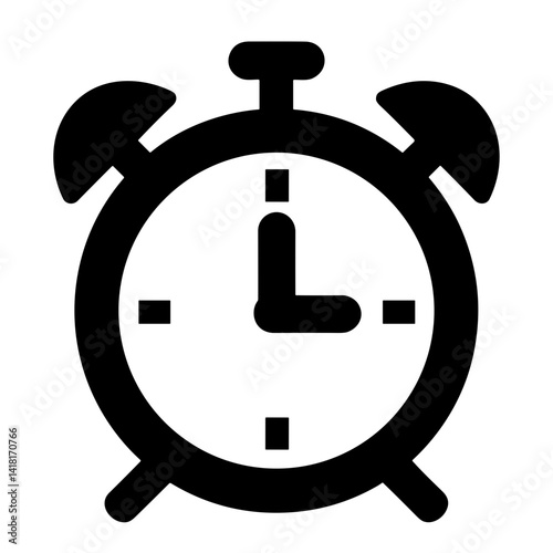 Minimalist alarm clock icon with bold circular lines and flat hands - concept of time alert wake reminder punctuality