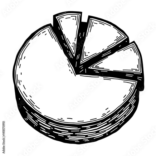 Hand-drawn pie chart icon in rough pencil style showing segmented data - concept of analytics report statistics business analysis