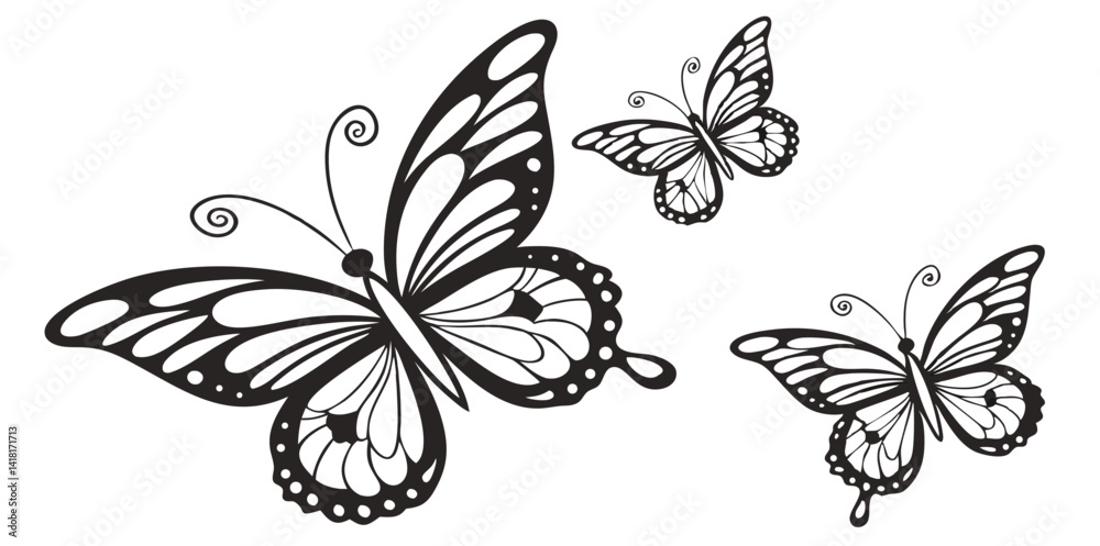 Obraz premium set of black and white butterflies