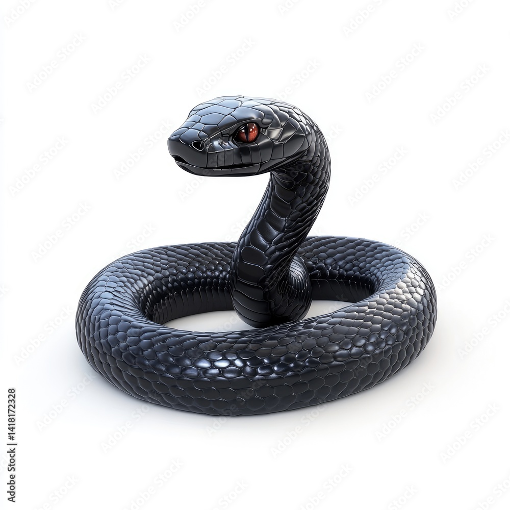 Fototapeta premium A menacing black snake coils in a threatening pose.