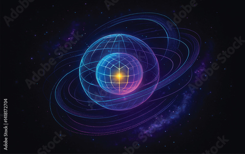 Futuristic Glowing Energy Core in Galactic Space – Sci-Fi Vector Illustration