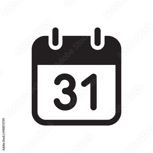 Black and White Calendar Icon Displaying the Number Thirty-One Representing the Last Day of the Month for Deadline Tracking, Event Planning, and Financial Scheduling in Digital and Print Applications