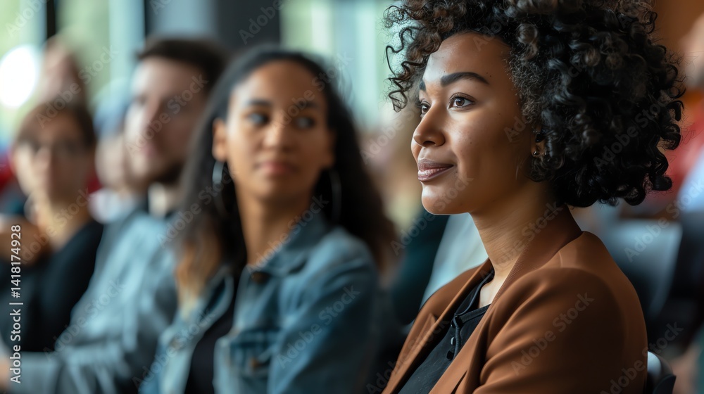 Fototapeta premium Attentive young woman listens intently during a con