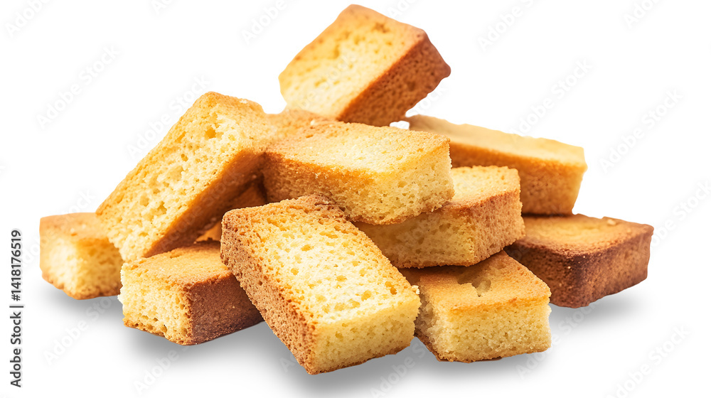Close-up of golden-brown bread slices stacked high Close-up of golden-brown bread slices stacked high