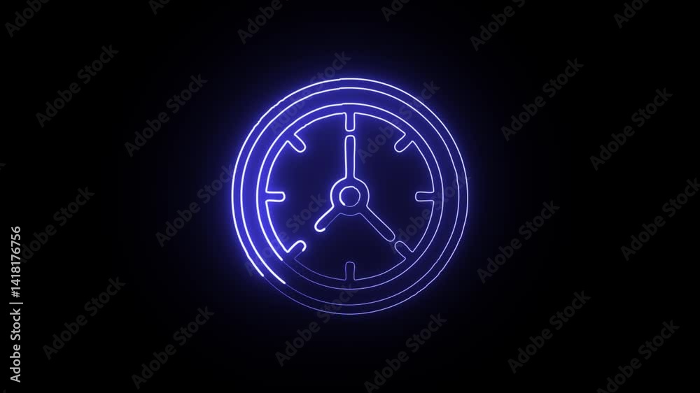 glowing neon clock free icon isolated, black background, HD motion graphic animation glowing neon clock free icon isolated, black background, HD motion graphic animation