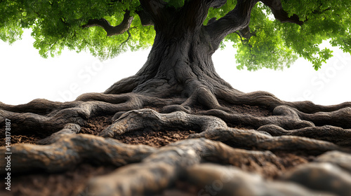 Ancient Tree Roots and Lush Green Canopy