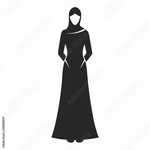 Silhouette of muslim woman in hijab and abaya black elegant dress