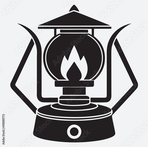 camp stove sharp burner lines silhouette vector art illustration, oil lamp vector illustration