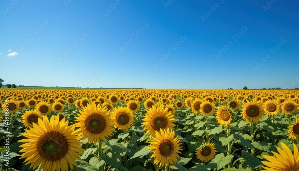 Fototapeta premium Vibrant Sunflower Field Under Clear Blue Sky Landscape