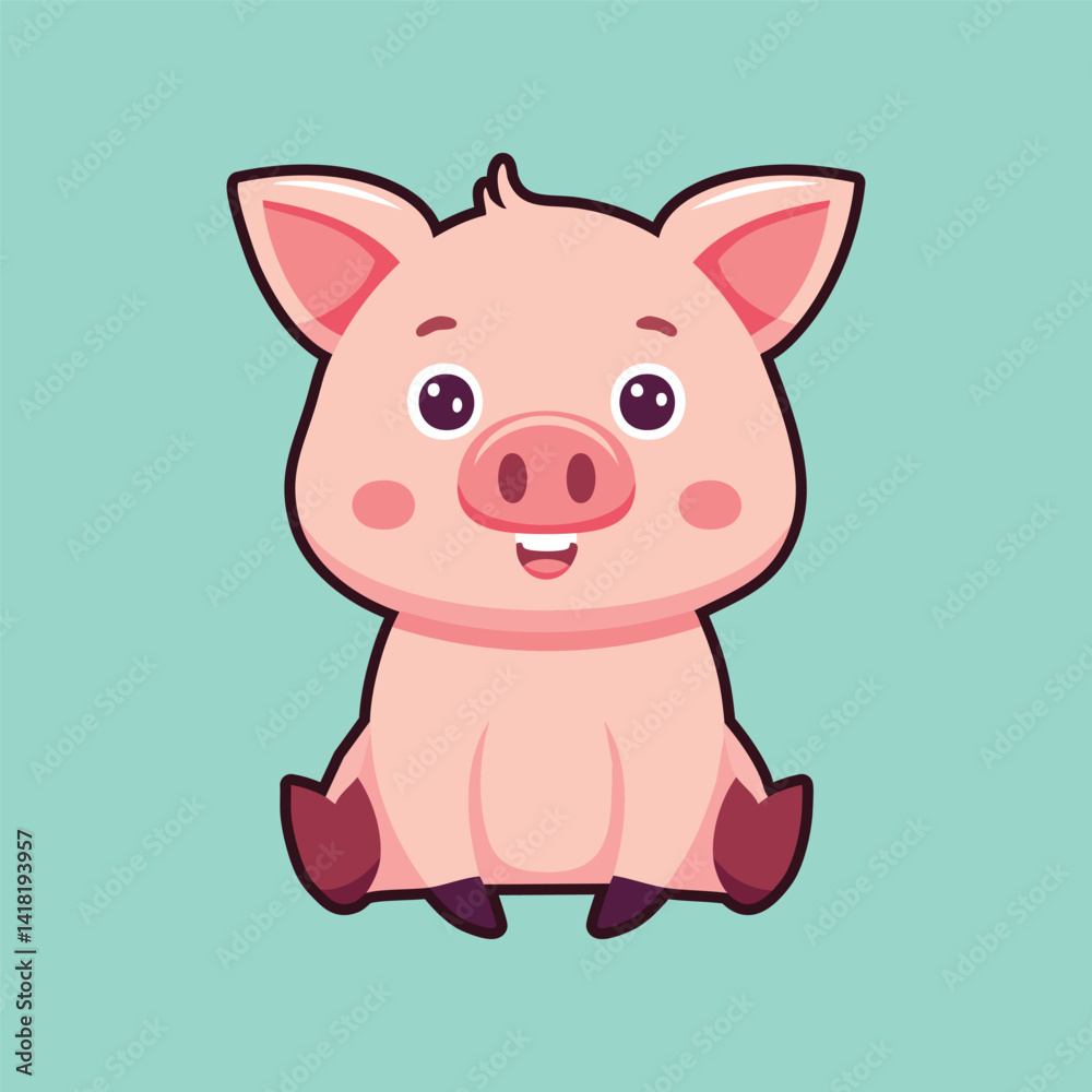Cute pig cartoon vector mascot sitting simple minimalist flat isolated Cute pig cartoon vector mascot sitting simple minimalist flat isolated
