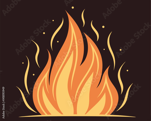 Cozy Campfire Illustration: Warm Flames, Burning Wood, and Outdoor Gathering.