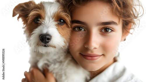 Closeup portrait of a child and a small dog