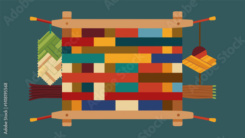 A textile tapestry woven from repurposed fabric scraps symbolizing the value of resourcefulness and sustainability.. Vector illustration