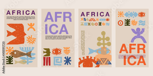 Hand drawn African, Mexican and Aztecs tribal for frame, border, cover, social media background with grain texture