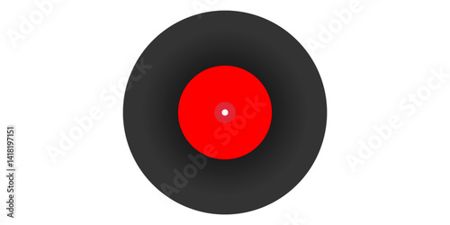 black vinyl record with red label,  vinyl record isolated on white background