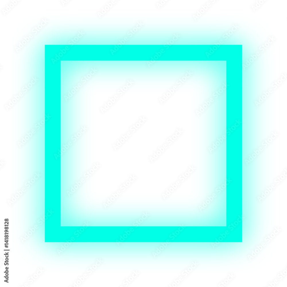 A glowing turquoise square frame with a soft, illuminated edge, set against a white background. A glowing turquoise square frame with a soft, illuminated edge, set against a white background.