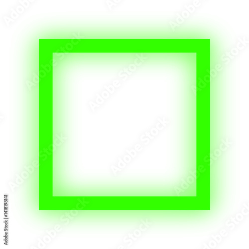 A glowing green square outline with a white center, surrounded by a soft light halo effect.