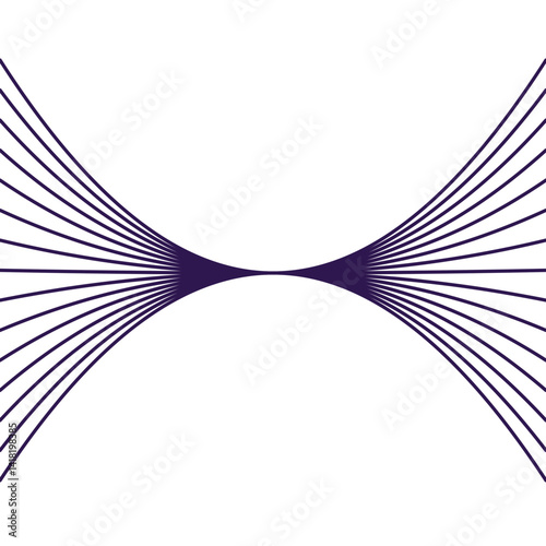 A symmetrical design featuring converging purple lines forming a graceful hourglass shape on a white background.