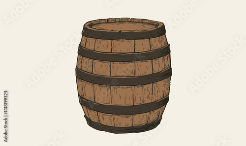 Rustic Wooden Barrel Sketch Engraving Style Vector Illustration for Drinks and Decor