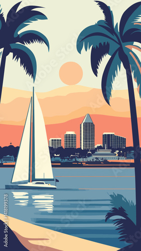 Retro San Diego Travel Poster: Vintage California Summer Vacation Art