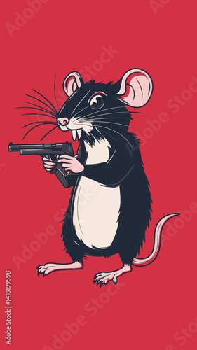 Gangster Mouse with Gun Vector Illustration in Flat Minimalist Style