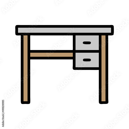 Writing Desk with Right Drawer Panel Icon Design