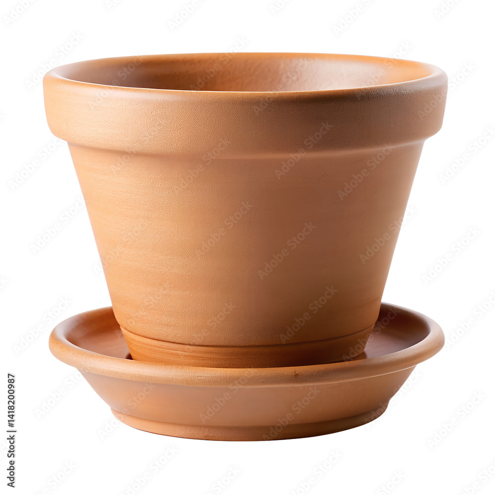 Terracotta pot and saucer arrangement isolated on transparent background Terracotta pot and saucer arrangement isolated on transparent background