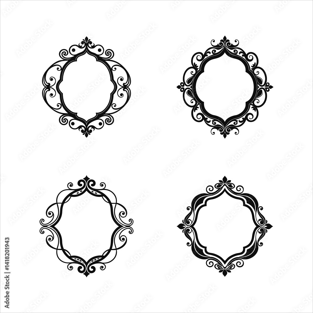 Obraz premium Decorative Frame Collection Silhouette Line Art Vector