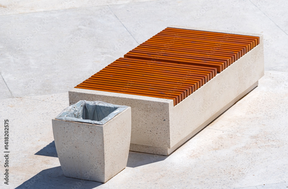 Park Bench and garbage container