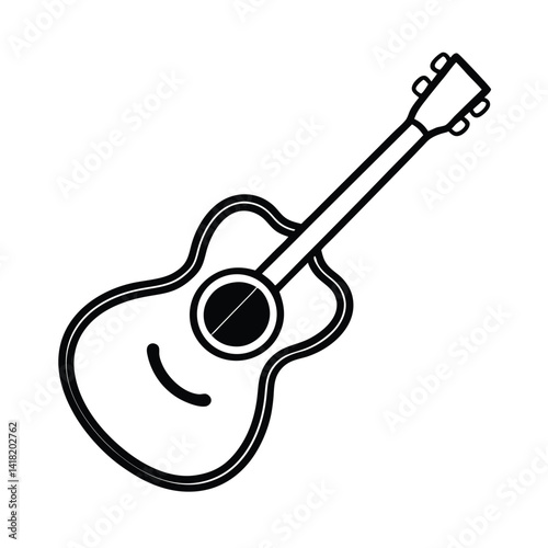 Elegant Acoustic Guitar Illustration Black And White Minimalist Design Perfect For Musical Themes And Educational Purposes