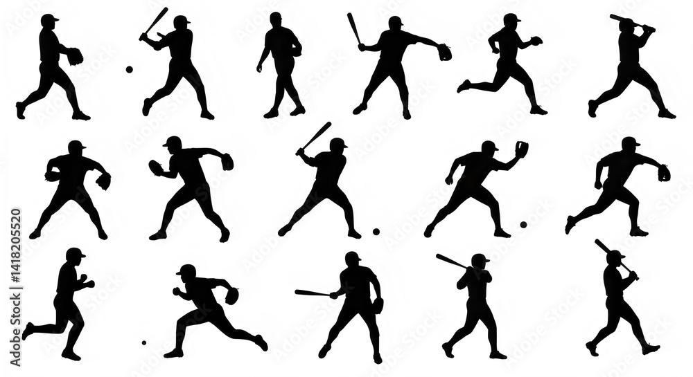 Dynamic Baseball Action Silhouettes