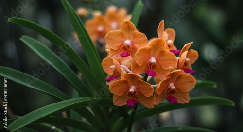 Obraz na płótnie Orange and Purple Orchid Bloom - Elegant orange and purple orchids in full bloom, symbolizing beauty, serenity, luxury, refinement, and perfection w salonie