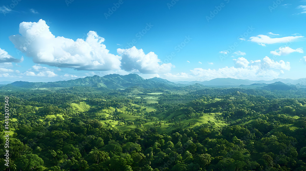 Fototapeta premium High Angle View Of Lush Green Forest And Mountains