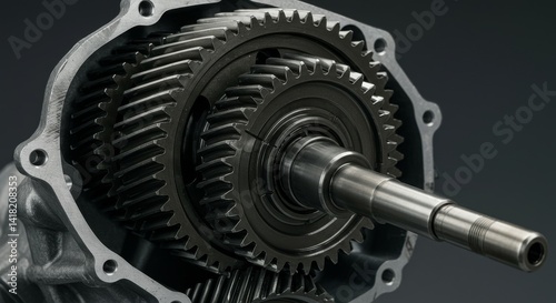Obraz na płótnie Precision Gearbox Mechanism - Close-up view of intricate gearbox gears, showcasing precise engineering and mechanical complexity w salonie