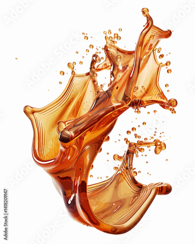 Craft an arresting longish image featuring cascading liquid brown soda or tea