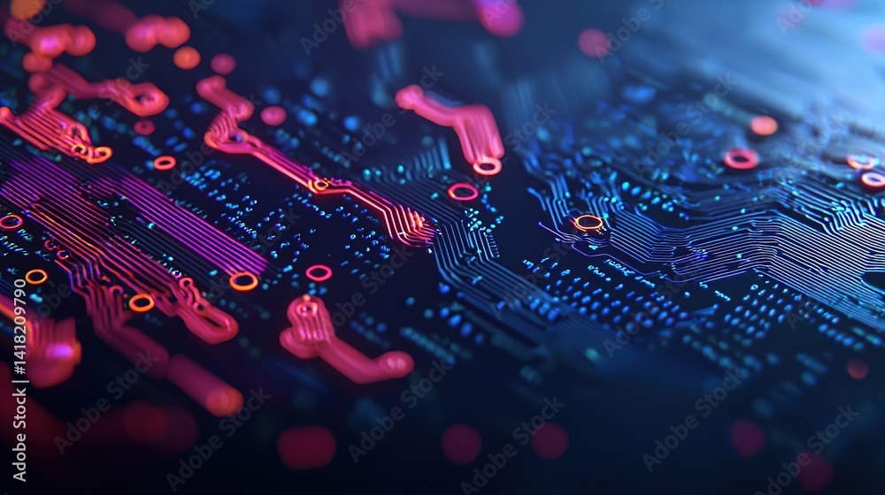Fototapeta premium Digital pathways of neural networks technology concept abstract art virtual environment close-up view gigapixel detail