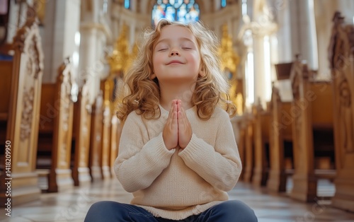 A Child Praying in Church: A Moment of Devotion and Faith