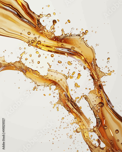 Craft an arresting longish image featuring cascading liquid brown soda or tea
