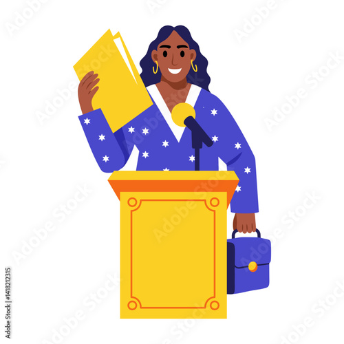 Flat style illustration of a woman doing speech