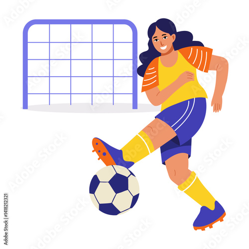 Flat style illustration of a woman playing soccer