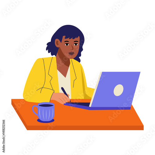 A flat style illustration showing woman blogging